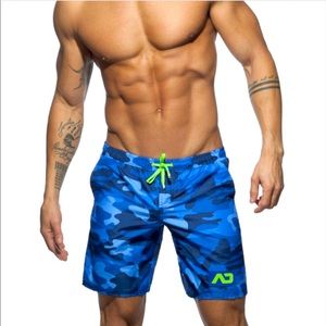 ADDICTED AD Logo S095 Navy Blue CAMOUFLAGE SWIM BEACH TRUNK LONG SHORT US L NWOT
